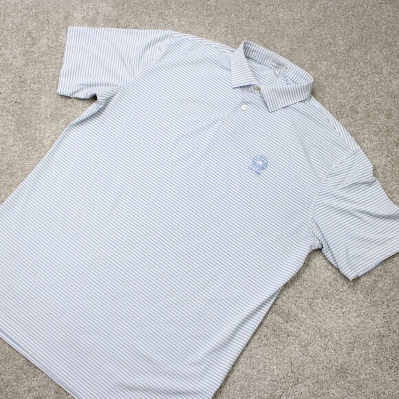 Peter Millar Polo Shirt Mens Large Blue Striped Tour Fit Golf Poly Stretch S/S - Picture 4 of 15